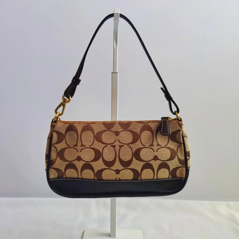 COACH Demi Signature CC Jacquard Baguette Mini Shoulder Bag 06094 Brown Leather